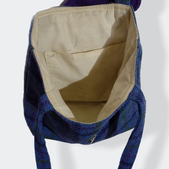 Harris Tweed Handbag Shoulder Bag 12 inch Hand Woven Blue Purple - Picture 7 of 10